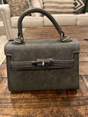 Compact Gray Mini Top-Handle Bag with Silver Hardware-High end look low end cost
